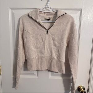 Cream Half-Zip Cropped Pullover